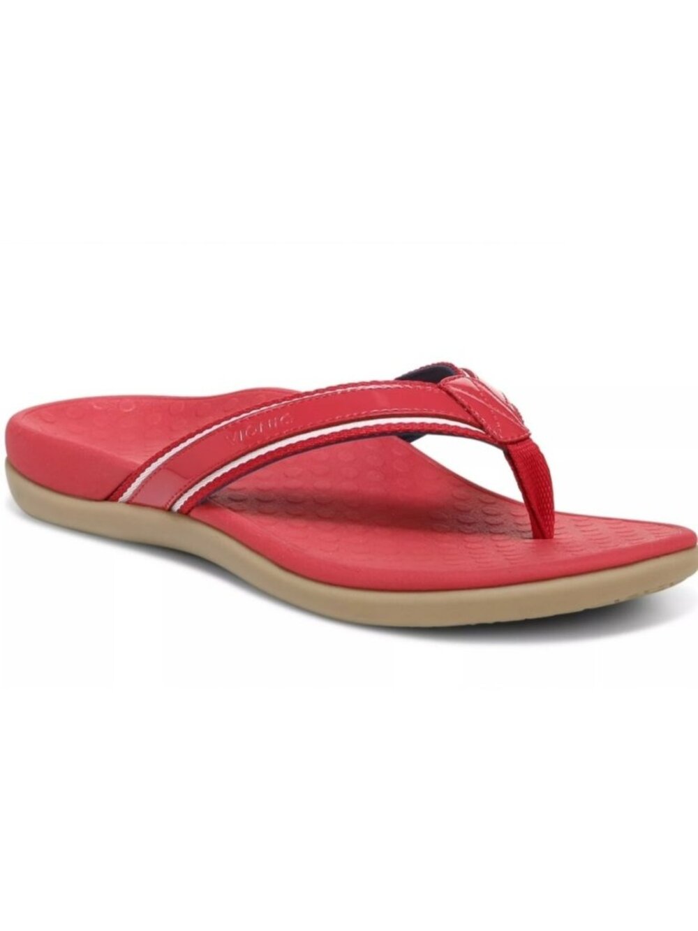 Vionic Tide Sport Thong Patent Leather Sandals Womens 8 Coral Red Flip-Flops